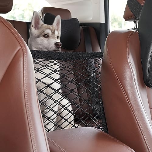 rabbitgoo Dog Car Net Barrier for SUVs, Pet Barrier with Metal Hooks & Stretchable Mesh, Car Divider & Storage Bag, Easy to Install, Drive Safely with Children & Pets, 11.7"×11.7" - size: 11.7" x 11.7"