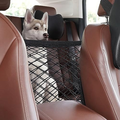 rabbitgoo Dog Car Net Barrier for SUVs, Pet Barrier with Metal Hooks & Stretchable Mesh, Car Divider & Storage Bag, Easy to Install, Drive Safely with Children & Pets, 11.7"×11.7" - size: 11.7" x 11.7"