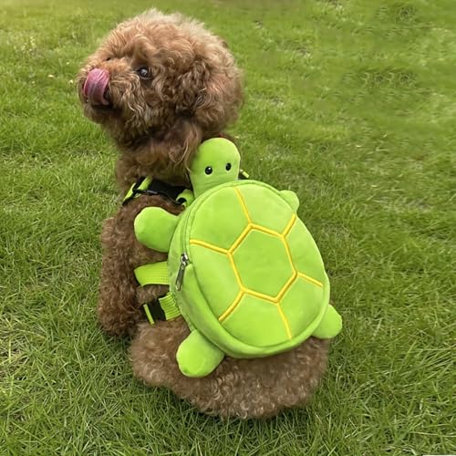 Dog Backpack Harness with Leash, Adjustable Dog Harness Backpack for Small Dogs, Cute Turtles Shape Bag Pet Carrier Backpacks for Hiking Training and Daily Walking - color: Green