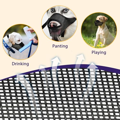 LUCKYPAW Dog Muzzle, Patented Mesh Muzzle for Large Medium Small Dogs Allows Full Pant Drinking Mouth Cover to Prevent Biting Chewing Scavenging Adjustable Breathable Mouth Guard(Black,XXL) - size: XXL-Snout:12.25-13.75"