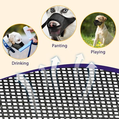 LUCKYPAW Dog Muzzle, Patented Mesh Muzzle for Large Medium Small Dogs Allows Full Pant Drinking Mouth Cover to Prevent Biting Chewing Scavenging Adjustable Breathable Mouth Guard(Black,XXL) - size: XXL-Snout:12.25-13.75"