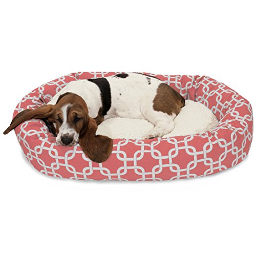 Majestic Pet 32 Inch Links Sherpa Calming Dog Bed Washable – Cozy Soft Round Dog Bed with Spine for Head Support - Fluffy Donut Dog Bed 32x23x7 (inch) – Round Pet Bed Medium - CORAL - color: Coral, style: 32 in.