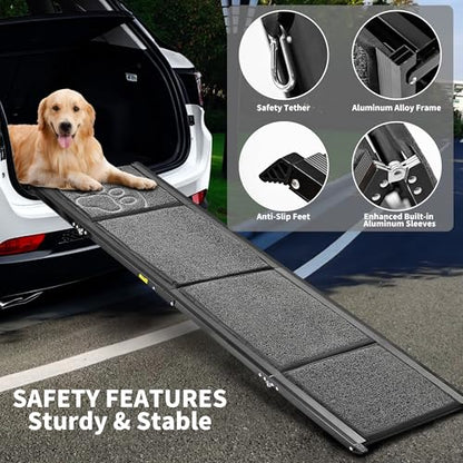 Dog Ramp for Car 63" Long & 17.3" Wide Portable Dog Ramps for Large Dogs with Non-Slip Rug Surface Dog Car Ramp for SUV Car & Truck, Outdoor Pet Ramp Folding Dog Ramp Up to 250LBS - size: Upgraded 63" L x 17.3" W