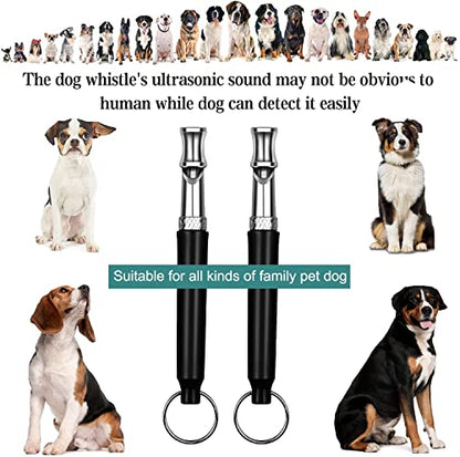 2 Pack Dog Whistle, Dog Whistle to Stop Barking Neighbors Dog, Adjustable Ultrasonic Silent Dog Whistle, Professional Recall Dog Training Whistles, with Lanyard (Black) - color: black