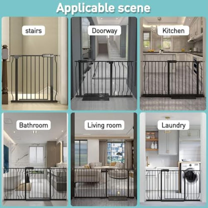 WAOWAO Baby Gate 146-158cm(57-62인치) 엑스트라 와이드 압력 장착 워크 스루 스윙 자동 닫힘 안전 블랙 메탈 유아 어린이 개 애완동물 강아지 계단, 출입구, 주방용 - color: 블랙., size: 57.48-62.20"/146-158cm