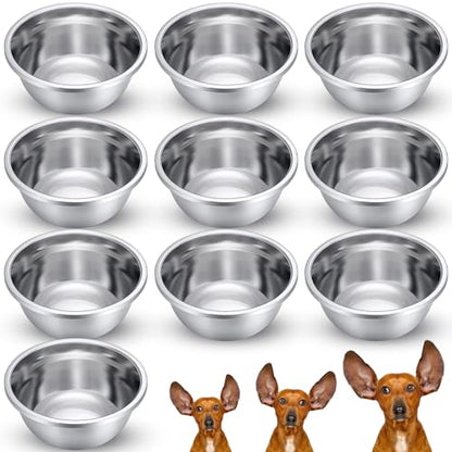 Ziliny 10 Pcs 8 Cup Metal Dog Bowls Stainless Steel Thickened Food Bowls Travel Kennel Food and Water Dish for Medium Large Size Dogs Cats, 64 Oz, Dishwasher Safe