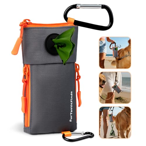 Dog Poop Bag Holder for Leash with 2 Waterproof Storage Pouches, Carabiner Clip, Zipper Soft Doggy Pouch for Pet Waste Bags, Dog Walking, Training, Travel (Grey) - color: Grey