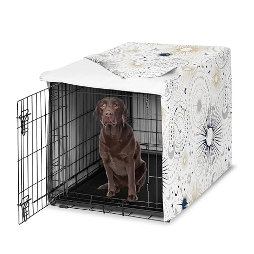 Sweet Jojo Designs 42in. Medium/Large Dog Crate Cover (Boho Star and Moon) Pet Cage, Kennel Covers (Shabby Chic, Bohemian, Celestial, Sky, Stars & Moons, Starburst, Cosmic, Navy Blue & Gold, Grey) - color: Blue Celestial, size: 42.0"L x 28.5"W x 30.0"H