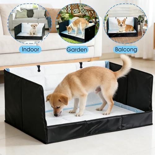 Dog Litter Box with High Walls, Pee Pad Holder Foldable, No Assembly, Waterproof, Seamless, Easy to Clean, Portable for Travel, No Spill Indoor Dog Potty Tray for Puppy & Medium Dogs - size: Large