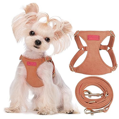 Puppytie XXS Puppy Harness with Multifunction Dog Leash,Soft Adjustable No Choke Escape Proof Pet Harness Vest,Brown Caramel,XXS - color: Brown, size: XXS(2.2-6lb）