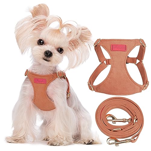 Puppytie xs Dog Harness with Multifunction Dog Leash,Soft Adjustable No Choke Escape Proof Pet Harness Vest,Brown Caramel,XS - color: Brown, size: XS(4.5-11lb）