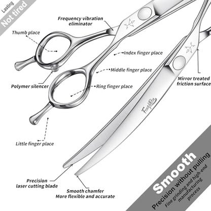 High-end Professional Dog Grooming Curved Scissors Pet Curved Shears 7 Inches Extremely Very Sharp Made Of Stainless Steel Alloy By Hand For Dog Cat Groomer - size: 7inch, style: Curved Shears