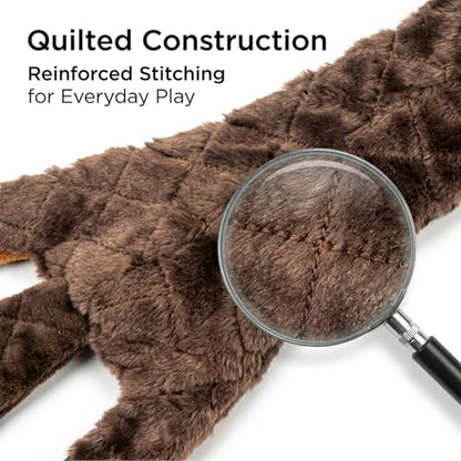 24” Stuffing-Free Dog Toy – Plush Beaver with 2 Squeakers & Crinkle Paper, Flat Body Quilted Design for Interactive Play, Medium & Large Dogs - color: Brown