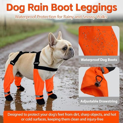 Dog Suspender Boots, Large Dog Rain Boots, Waterproof Dogs Boot Legging Pants, Anti-Slip Dogs Paw Protectors Stay-On Shoes with Suspenders for Outdoor Walk, Rain, Snow, Hike, Hot Pavement(M,Oranged) - size: Medium