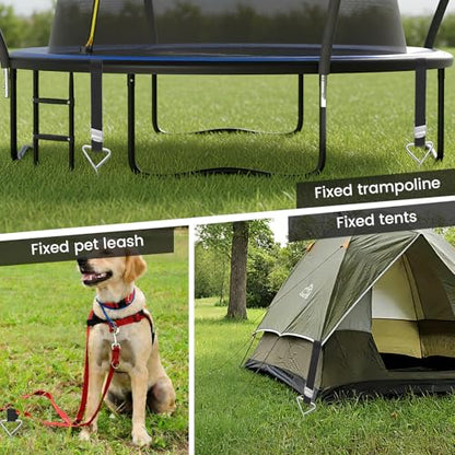 Safly Fun Heavy Duty Trampoline Stakes Anchor Kit, Spiral Ground Anchors with Straps & Installation Tool, Secure for Trampoline, Tent, Canopy, Gazebo, Dog Tie-Out (4-Pack)