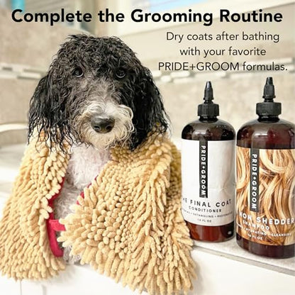 PRIDE AND GROOM The Towel – Thick, Soft, Super Absorbent Microfiber Towel for Dogs & Pets that is Quick Drying, Holds 7 Times its Weight in Water and Has Dual Pockets for Your Hands