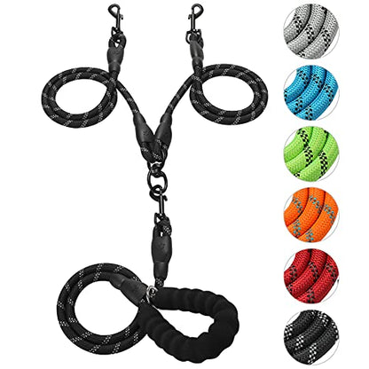 Double Dog Leash Reflective Detachable Coupler &360° Swivel Tangle Free,Heavy Duty Rope Leash Control with Padded Handle for Dual Large Medium Dogs Walking Running Training(Classic Black) - color: Classic Black