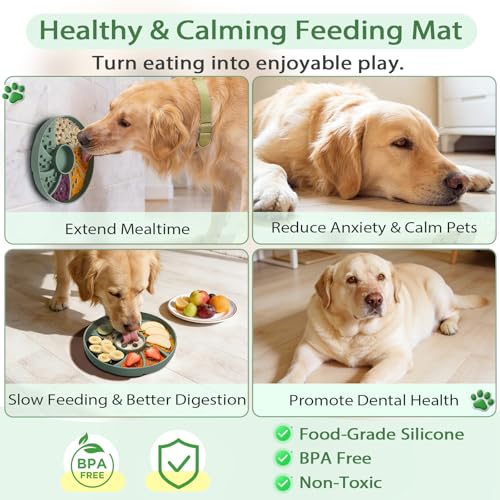 Slow Feeder Dog Bowl Silicone Suction Cup Anti Spill Dogs Cats Green | strong suction base prevents sliding, extends mealtime, reduces anxiety, textured surface, dishwasher safe - color: Green