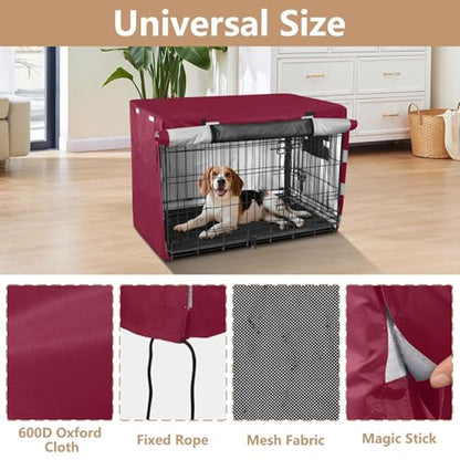 Windproof Burgundy Dog Crate Cover Fixed Buckle at Bottom Covers for Dog Cages Medium - size: Medium