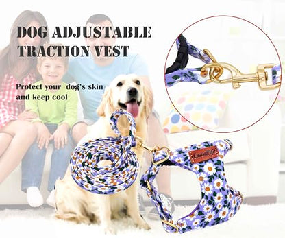 OaaXbbECco No Pull Floral Pattern Dog Harness,Soft Adjustable Dog Harness Vest and Dog Leash Set No Choke Escape Proof (Purple Daisy, XXS) - color: Purple Daisy, size: XXS