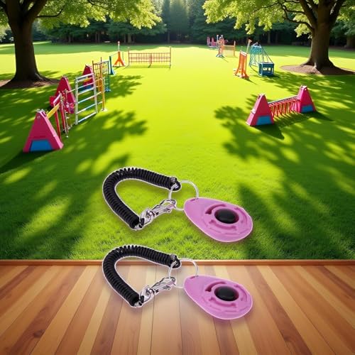 2Pcs Pink Dog Clicker for Training Easy to Use with Button Dog Training Accessories Strong and Long-Lasting, Training and Behavior Aids
