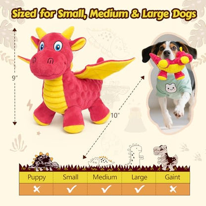 Squeaky Dog Toys - 2 Pack Plush Dragon Dog Toys with 5 Squeakers, Crinkle Wings & Ears, Soft Cute Dog Toys for Boredom, Small Medium Dogs and Gentle Large Dogs (Pink & Purple,10") - color: Pink & Purple