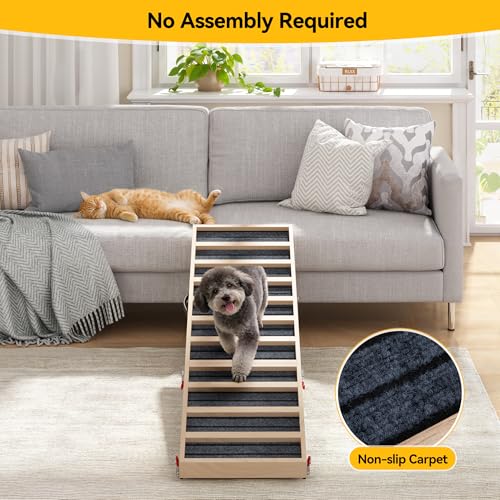 Dog Ramp for Bed, Couch, Car-55 L Gentle Slope Folding Pet Ramp with Non-Slip Surface and Metal Reinforced-High Traction,4 Adjustable Heights 18"-25", Supports 176lbs for Small Medium Large Dogs - size: 55"L