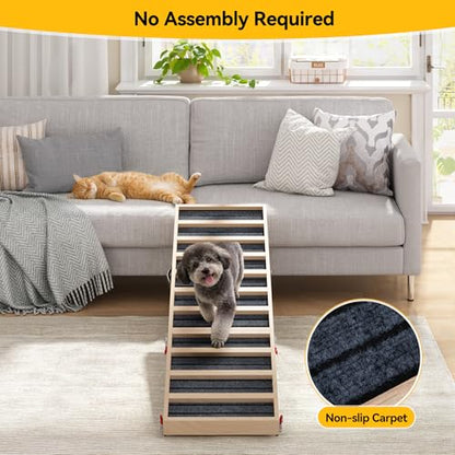 Dog Ramp for Bed, Couch, Car-55 L Gentle Slope Folding Pet Ramp with Non-Slip Surface and Metal Reinforced-High Traction,4 Adjustable Heights 18"-25", Supports 176lbs for Small Medium Large Dogs - size: 55"L