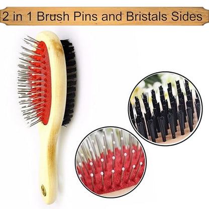 Dog Brush for Grooming Shedding Messaging & Cleaning for Long and Short Haired Dogs, Cats | 2 in 1 Pin & Bristle Soft Pet Hair Double Sided Dog Brush for Cleaning Loose Fur & Dirt (Size Small 17cm)