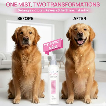 BioSilk for Dogs Silk Therapy Detangling and Shine Protecting Spray, pH Balanced Leave-in Mist with Silk and Vitamins for Dematting, Paraben-Free, All Coats and Breeds, 8 Fl Oz - 2 Pack - size: 8 Fl Oz (Pack of 2)