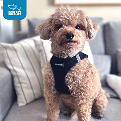 Best Pet Supplies - All Weather Mesh / Plush, Reflective, No Pull Harness for Small, Medium Dogs, Cats - Secure with Hook & Loop Fastener, Buckle, Double D-Rings - Black/Black Trim, M - color: Harness (Black/Black Trim), size: M (Chest: 16 - 18")