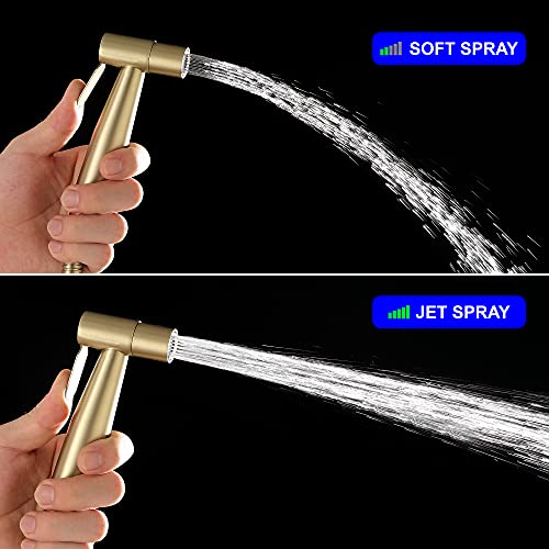 SHAMANDA Handheld Bidet Sprayer for Toilet, Stainless Steel Baby Cloth Diaper Sprayer Kit, Bathroom Toilet Bidet Attachment Set for Bathing Pets Feminine Hygiene, Brushed Gold BDS01-3 - color: Brushed Gold, style: Cold Water Mode Only
