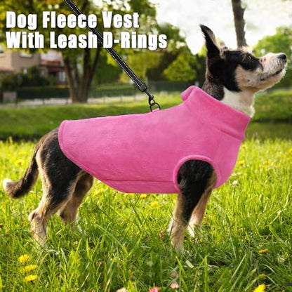 Idepet Dog Fleece Vest Sweater Zip Up Warm Pullover Dogs Jacket with D-Ring Leash Winter Cold Weater Coat Pet Sweatershirt Clothes Hoodie for Small Medium Dogs Boy Girl (Rose Red, XXS) - color: Rose Red, size: XXS