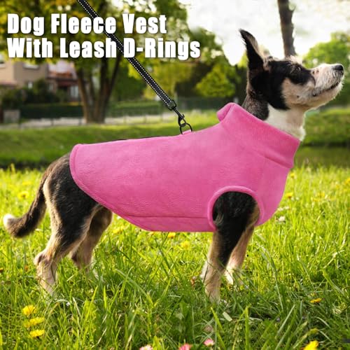 Idepet Dog Fleece Vest Sweater Zip Up Warm Pullover Dogs Jacket with D-Ring Leash Winter Cold Weater Coat Pet Sweatershirt Clothes Hoodie for Small Medium Dogs Boy Girl (Rose Red, XS) - color: Rose Red, size: XS