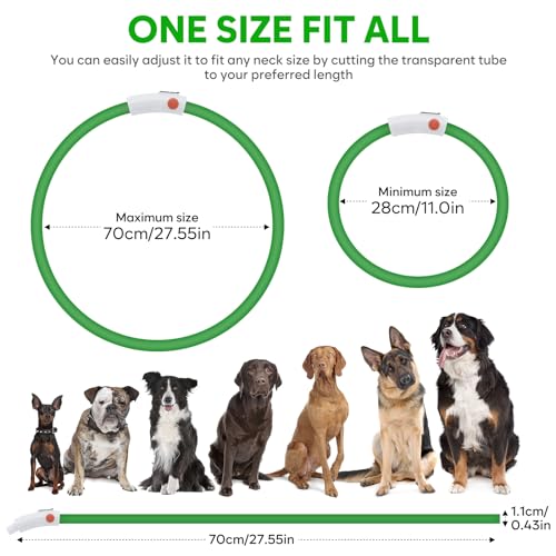 LED Dog Collar - HIGO Light Up Dog Collars Glow in the Dark, USB Rechargeable LED Dog Necklace Light for Your Dogs Walking at Night (Green-Silicone) - color: Green-Silicone