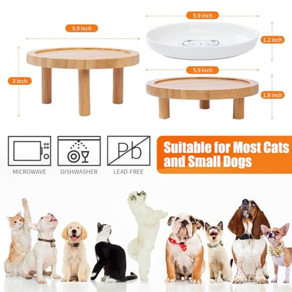 Lusifaco Shallow Elevated Cat Bowls,5.9 Inch Wide Raised Ceramic Cat Dishes with Bamboo Stand, Whisker Friendly Pet Water or Food Plates Feeding Station for Indoor Cats, Kitten(Pink,Set of 2) - color: Pink
