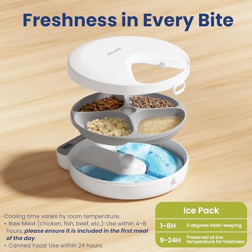 PawsPik Smart 4-Meal Automatic Pet Feeder – Programmable Timer for Wet & Dry Food, Cordless, with Ice Packs – Dog & Cat Feeder, White, 4-Cup Capacity