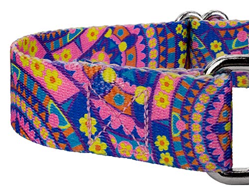Country Brook Petz - Blue Boho Mandala Martingale Dog Collar - Groovy Collection Featuring Far Out Designs (1/2 Inch, 2XS) - color: Blue Boho Mandala, size: 2XS (Pack of 1)