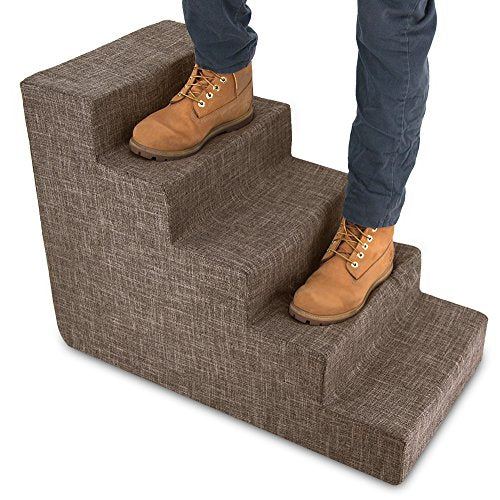 Best Pet Supplies Dog Stairs for Small Dogs & Cats, Foam Pet Steps Portable Ramp for Couch Sofa and High Bed Non-Slip Balanced Indoor Step Support, Paw Safe No Assembly - Brown Linen, 5-Step