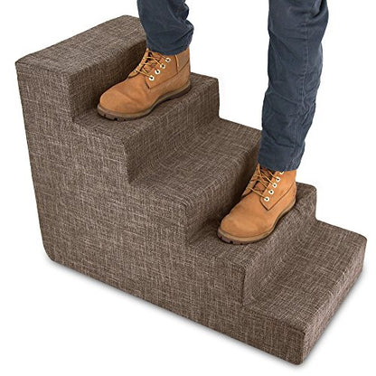 Best Pet Supplies Dog Stairs for Small Dogs & Cats, Foam Pet Steps Portable Ramp for Couch Sofa and High Bed Non-Slip Balanced Indoor Step Support, Paw Safe No Assembly - Brown Linen, 5-Step