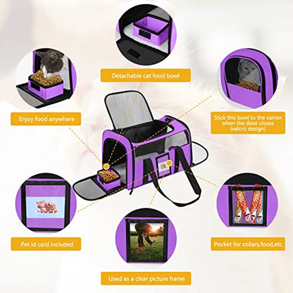 Cat Carrier Pet Carriers Airline Approved for Small Dogs Kitten Carrier for Small Medium Animals Under 15lb, Collapsible Soft Sided Travel Carrier, Purple - color: Purple