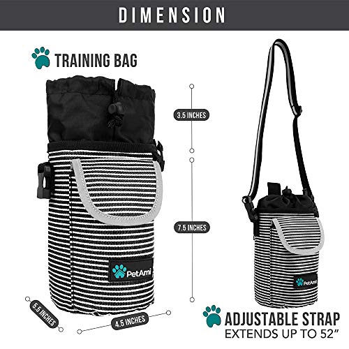 PetAmi Dog Treat Pouch, Large 3-Cup Dog Training Treat Bag with Poop Bag Dispenser, Hands-Free Waist Belt & Crossbody Strap, Reflective with Multiple Pockets & Belt Clip (Stripe Black) - color: Black
