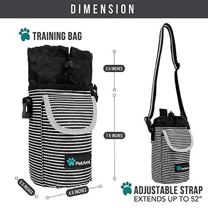 PetAmi Dog Treat Pouch, Large 3-Cup Dog Training Treat Bag with Poop Bag Dispenser, Hands-Free Waist Belt & Crossbody Strap, Reflective with Multiple Pockets & Belt Clip (Stripe Black) - color: Black