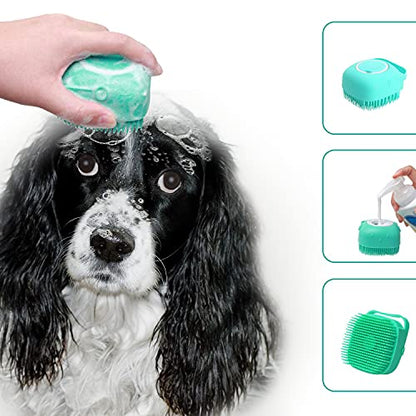 Pet Grooming Bath Massage Brush with Soap and Shampoo Dispenser Soft Silicone Bristle for Long Short Haired Dogs Cats Shower (Yellow) - color: Yellow
