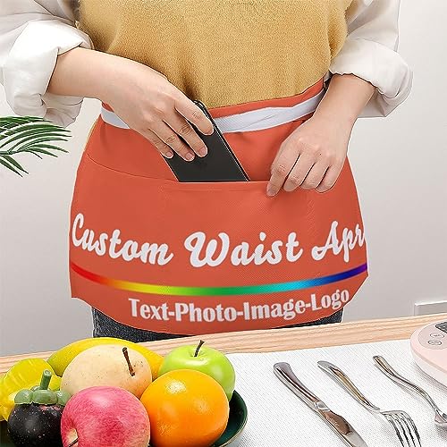 sophiehome Custom Waist Apron with Pockets Add Photo Logo Name Personalized Waiter Server Short Aprons for Kitchen - color: Orange