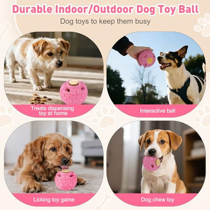 Interactive Dog Frozen Treat Toys, Dog Puzzle Enrichment Ball to Keep Them Busy, Slow Food Training, Durable Rubber Chew Dispensing Toy, Freezable Fillable Ball, for Small Medium Large Dogs (Pink) - color: Pink