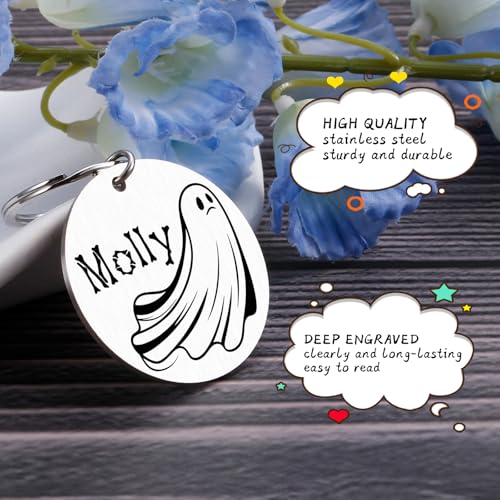 Personalized Halloween Ghost Dog Tag–Custom Engraved Pet ID Nameplate for Dogs and Cat–Ghost Shape Tag with Pet Name on Front and Address Phone on Back–Cute Spooky Halloween Collar Accessory(Style 3) - style: Style 3