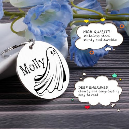 Personalized Halloween Ghost Dog Tag–Custom Engraved Pet ID Nameplate for Dogs and Cat–Ghost Shape Tag with Pet Name on Front and Address Phone on Back–Cute Spooky Halloween Collar Accessory(Style 3) - style: Style 3