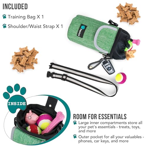 PetAmi Dog Treat Pouch, Large 3-Cup Dog Training Treat Bag with Poop Bag Dispenser, Hands-Free Waist Belt & Crossbody Strap, Reflective with Multiple Pockets & Belt Clip (Green) - color: Green