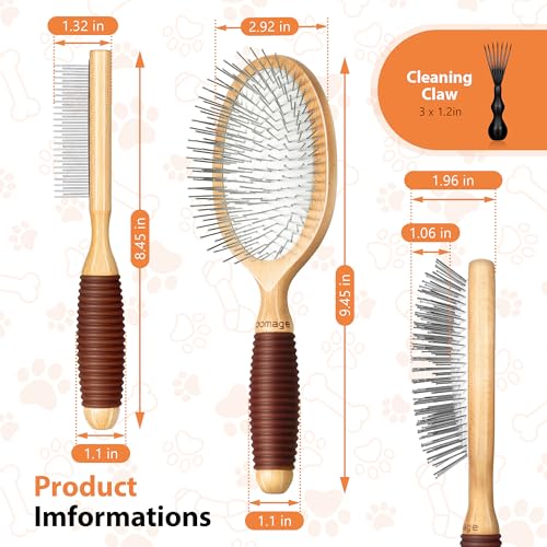 Dog Brush for Long Haired Dogs, 27mm Extra Long Metal Pin Dog Deshedding Brush and Comb Set, Short Haired Shedding Grooming Detail Pets Brush Set with Rubber Handle - color: Set-3 Pcs